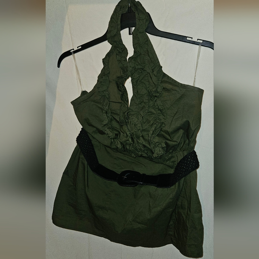Cato Olive Green Halter Blouse with Black Belt